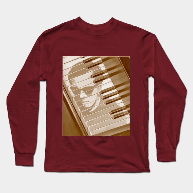 Piano Man in Sepia Long Sleeve T-Shirt by Toonicorn